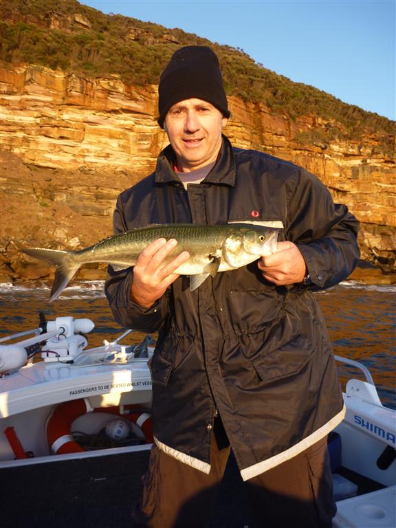 Be sure to rug up if leaving early. Greg displays an Aussie Salmon caught whilst trolling the washes first thing in the morning.