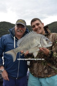 Check out this massive hawkesbury Blue nose bream which took a live bait aimed at a Mulloway. It measured 51cm and was safely released by client James and his Dad.